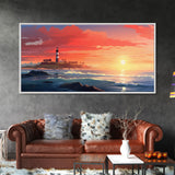 Lighthouse Decor, Nautical Wall Art, Ocean Wall Art, Sunset Wall Print, Panoramic Art, Wall Art, Canvas Art, Landscape Art, Apartment Art