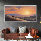 Desert Wall Art, Sunset Wall Print, Cowboy, Horse Art, Panoramic Art, Wall Art, Canvas Art, Landscape Art, Western Wall Decor, Gift For Men