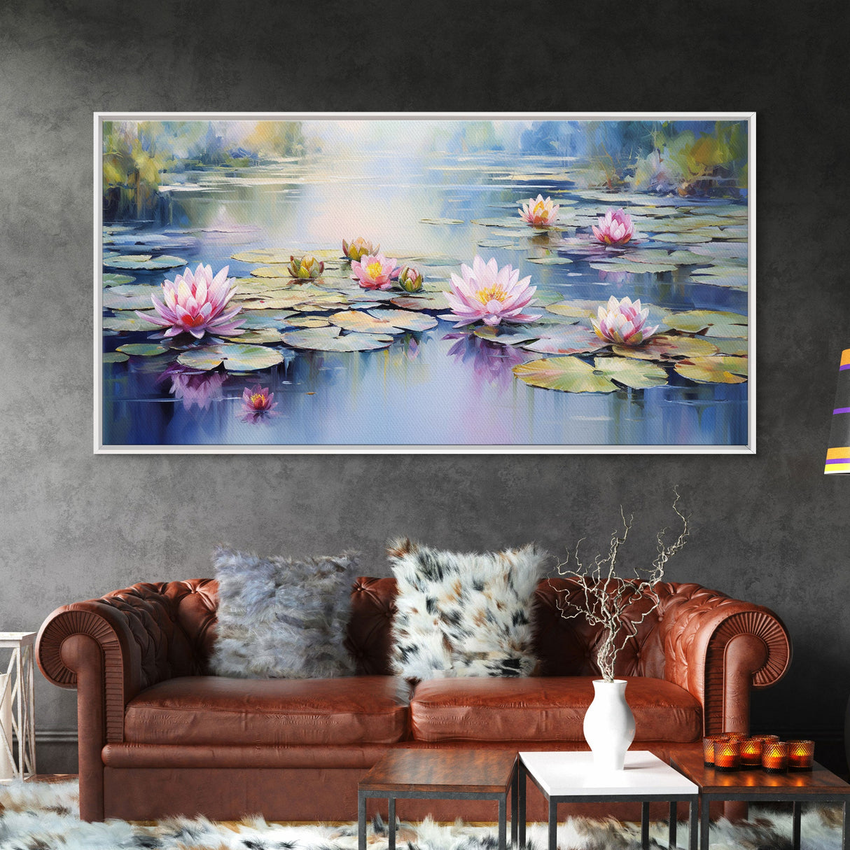 Lake Wall Art, Lotus Wall Art, Lily Pads Art, Panoramic Art, Wall Art, Canvas Art, Landscape Art, Going Away Gift, Office Wall Art, RV Decor