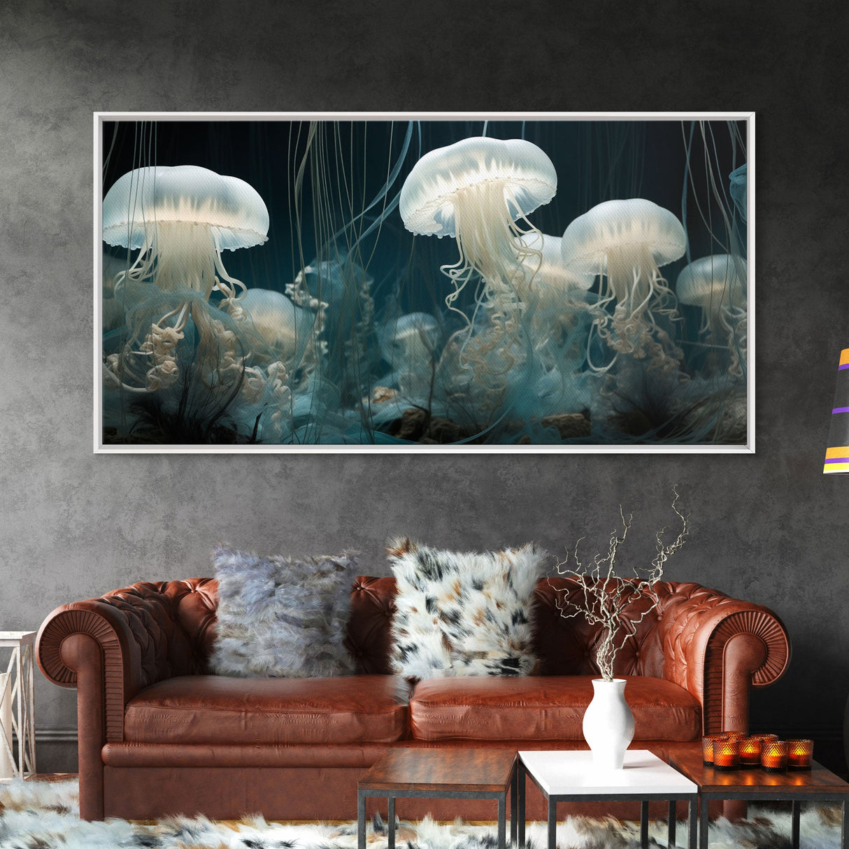 Jelly Fish  Art, Ocean Wall Art, Nautical Wall Art, Panoramic Art, Wall Art, Canvas Art, Landscape Art, College Dorm Decor, Above Bed Art