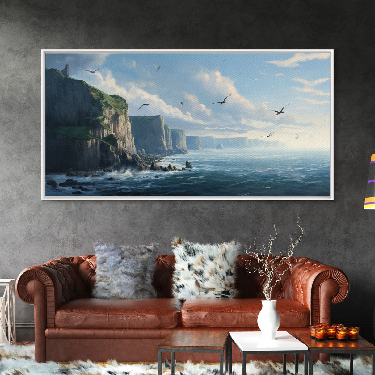 Seascape Art, Cliffs of Scottland, Framed Canvas Print, Landscape Painting, Seascape Painting, Beach Wall Art, Coastal Wall Art, Modern Art