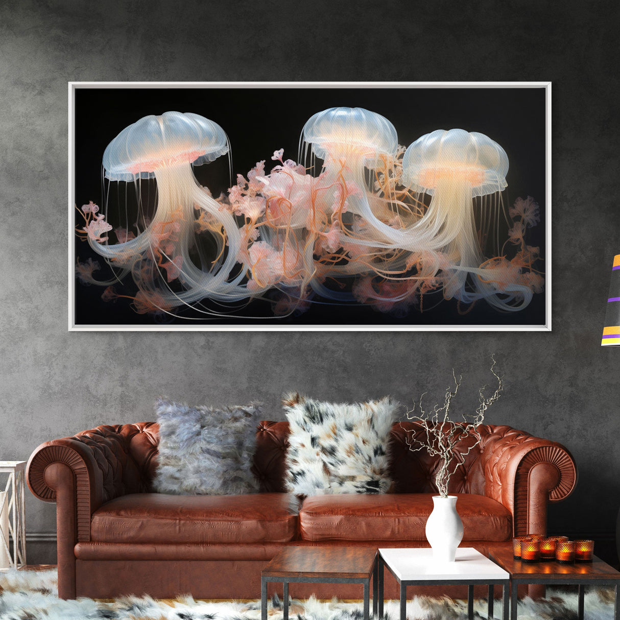 Ocean Wall Art, Jelly Fish  Art, Nautical Wall Art, Panoramic Art, Wall Art, Canvas Art, Landscape Art, Gift For Him, Dorm Room Art, Prints