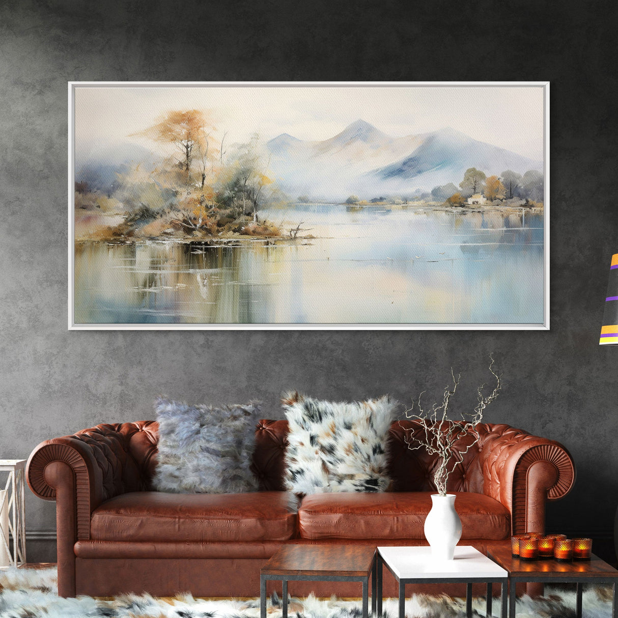 Mountain Wall Art, Lake Art, Misty Lake, Panoramic Art, Wall Art, Canvas Art, Landscape Art, Living Room Wall Art, Home Decor, Ranch Decor