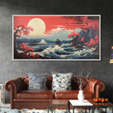 Japanese Art, Sun Wall Art, Ocean Wall Art, Japanese Landscape, Panoramic Art, Wall Art, Canvas Art, Landscape Art, Game Room Decor, Prints