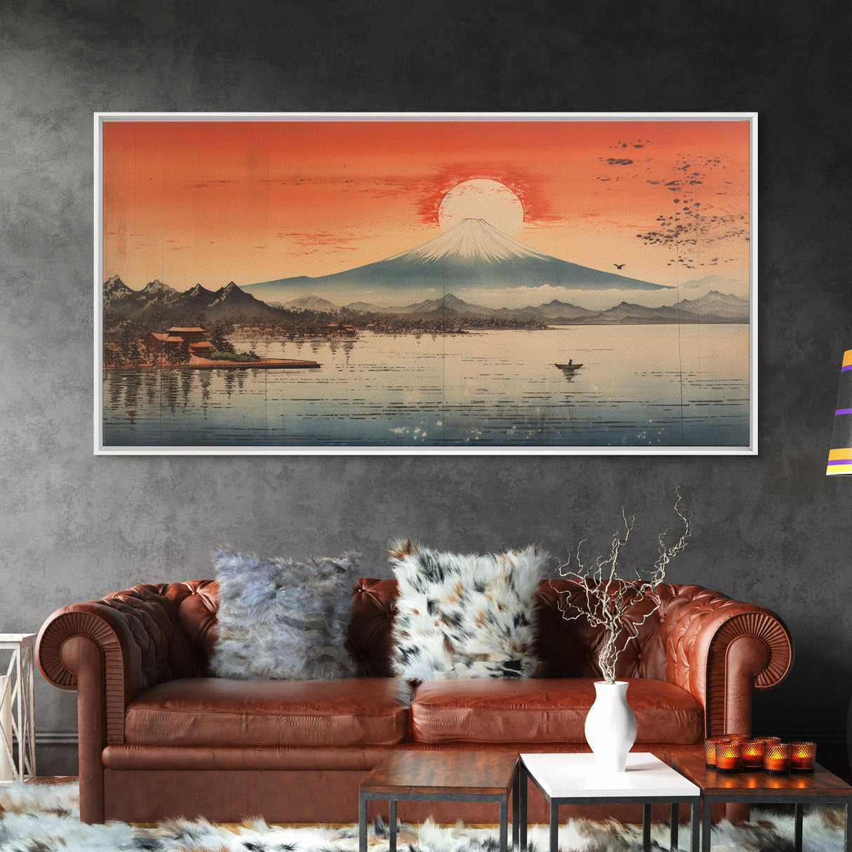 Sunrise Wall Art, Volcano, Lake Wall Art, Japanese Art, Mount Fuji Print, Panoramic Art, Wall Art, Canvas Art, Landscape Art, Dorm Room Art