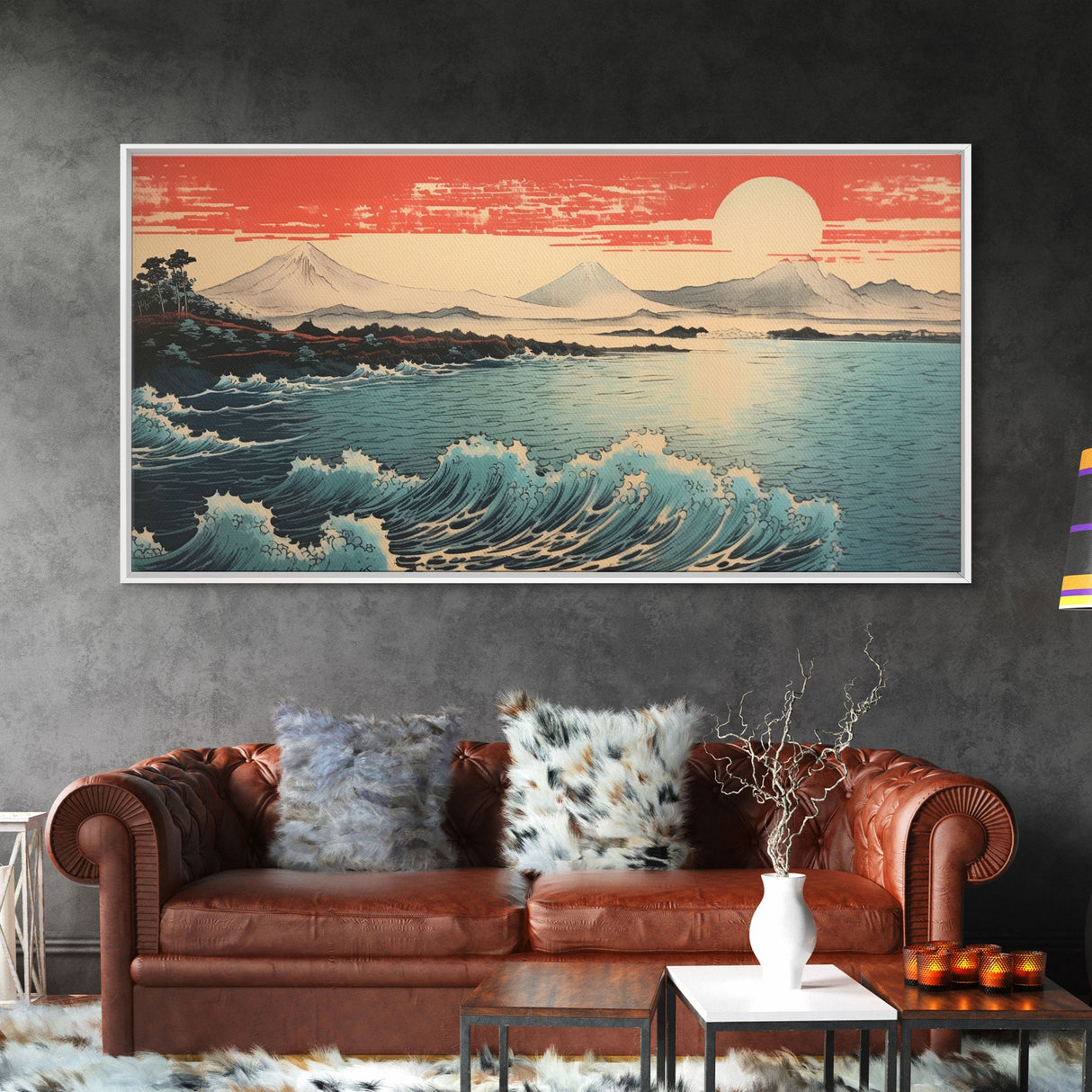 Ocean Waves Art, Japanese Landscape, Sunrise Wall Art, Panoramic Art, Wall Art, Canvas Art, Landscape Art, College Dorm Decor, Travel Print