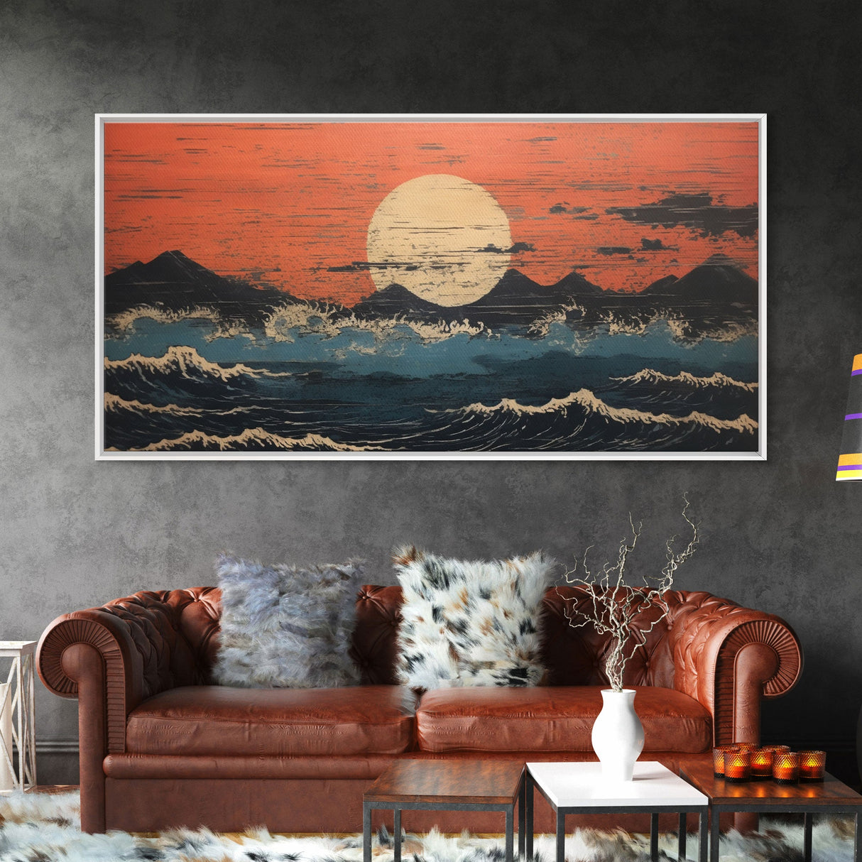 Japanese Wall Art, Ocean Waves Art, Sunrise Wall Art, Panoramic Art, Wall Art, Canvas Art, Landscape Art, First Home Gift, Nerdy Home Decor