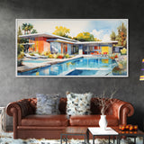 Architecture Art, Midcentury Modern, House Portrait, Watercolor House, Panoramic Art, Wall Art, Canvas Art, Landscape Art, Realtor Gift