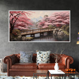 Japanese Wall Art, Cherry Blossoms, River Wall Art, Panoramic Art, Wall Art, Canvas Art, Landscape Art Print, Office Wall Art, Kitchen Art