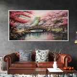 Cherry Blossoms, Japanese Wall Art, River Wall Art, Panoramic Art, Wall Art, Canvas Art, Landscape Art, Living Room Art, Tiny House Décor