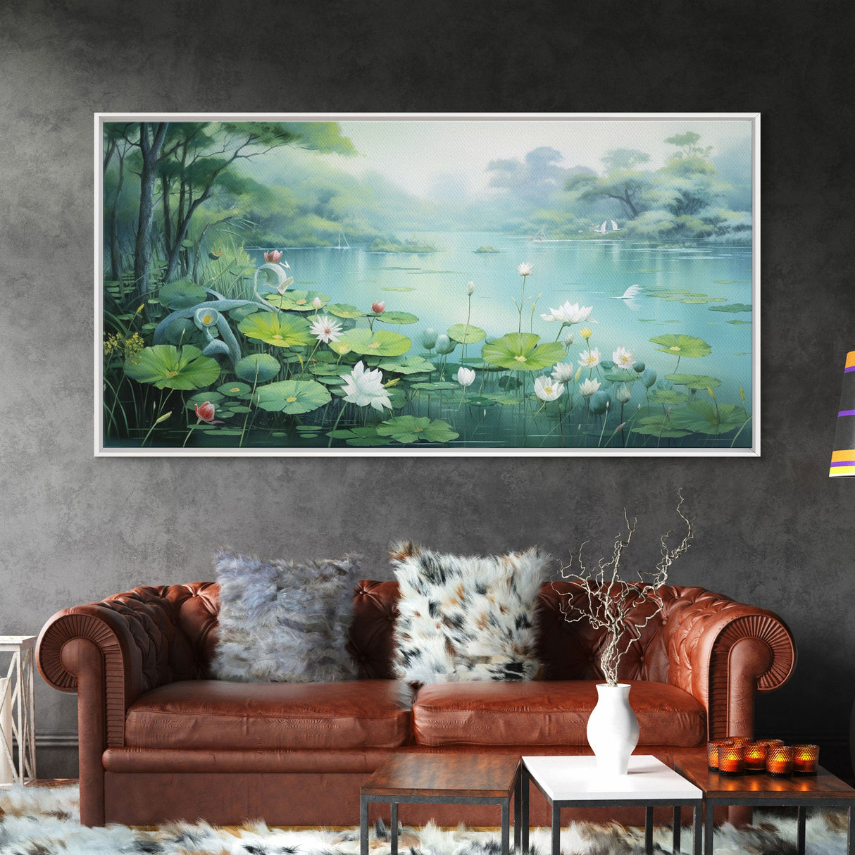 Lake Wall Art, Water Lily Wall Print, Fantasy Art, Panoramic Art, Wall Art, Canvas Art, Landscape Art, Wall Hanging, Client Gift, Ranch Art