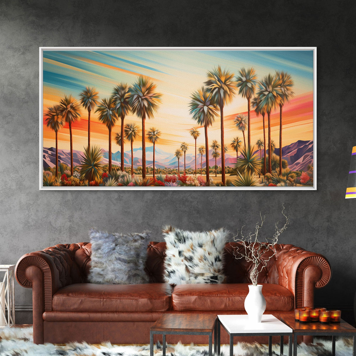 Desert Landscape, Palm Tree Wall Art, Sunset Wall Print, Panoramic Art, Wall Art, Canvas Art, Landscape Art, Thank You Gift, Home Décor