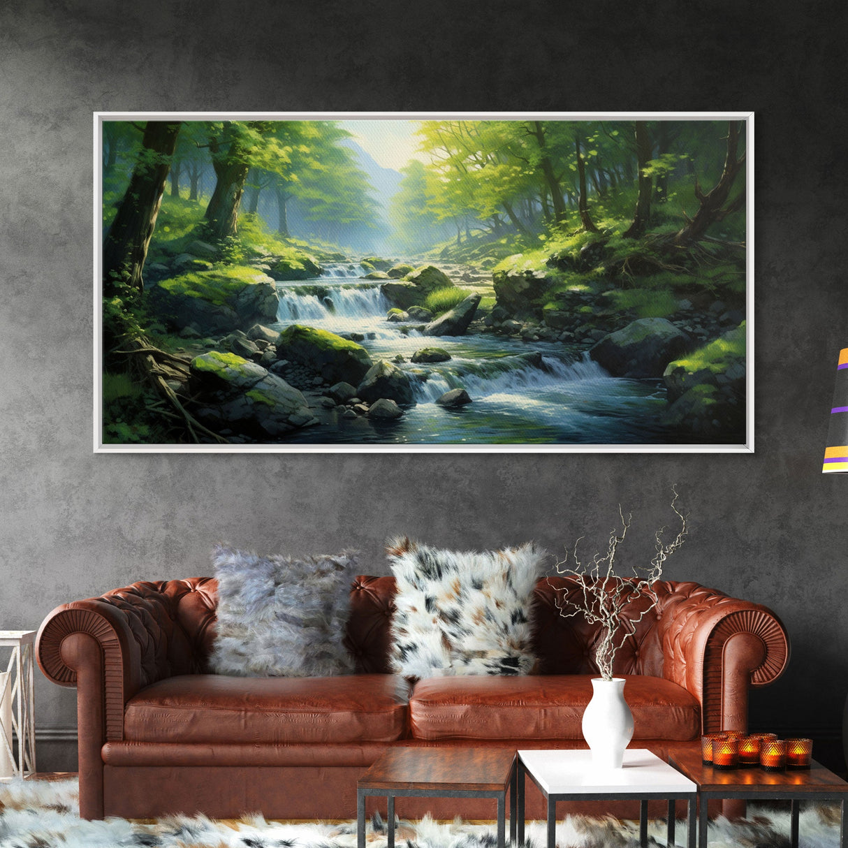 River Wall Art, Waterfall Wall Art, Trees Wall Print, Panoramic Art, Wall Art, Canvas Art, Landscape Art, Going Away Gift, Modern House Art