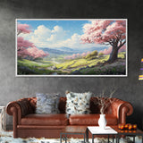 Cherry Blossom Art, Mountains Wall Art, Spring Art, Panoramic Art, Wall Art, Canvas Art, Landscape Art, Teacher Gift, Family Room Art