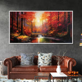 Forest Wall Art, Autumn Art, Sunset Wall Art, Lake Art Panoramic Art, Wall Art, Canvas Art, Landscape Art, Tiny House Decor, Game Room Decor