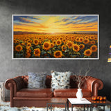 Sunflowers Wall Art, Sunset Wall Art, Yellow Flower Art, Field Of Flowers, Panoramic Art, Wall Art, Canvas Art, Landscape Art, Country Decor