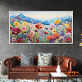 Pansies Wall Art, Spring Meadow Print, Wildflower Meadow, Panoramic Art, Wall Art, Canvas Art, Landscape Art, New Home Gift, Above Bed Decor