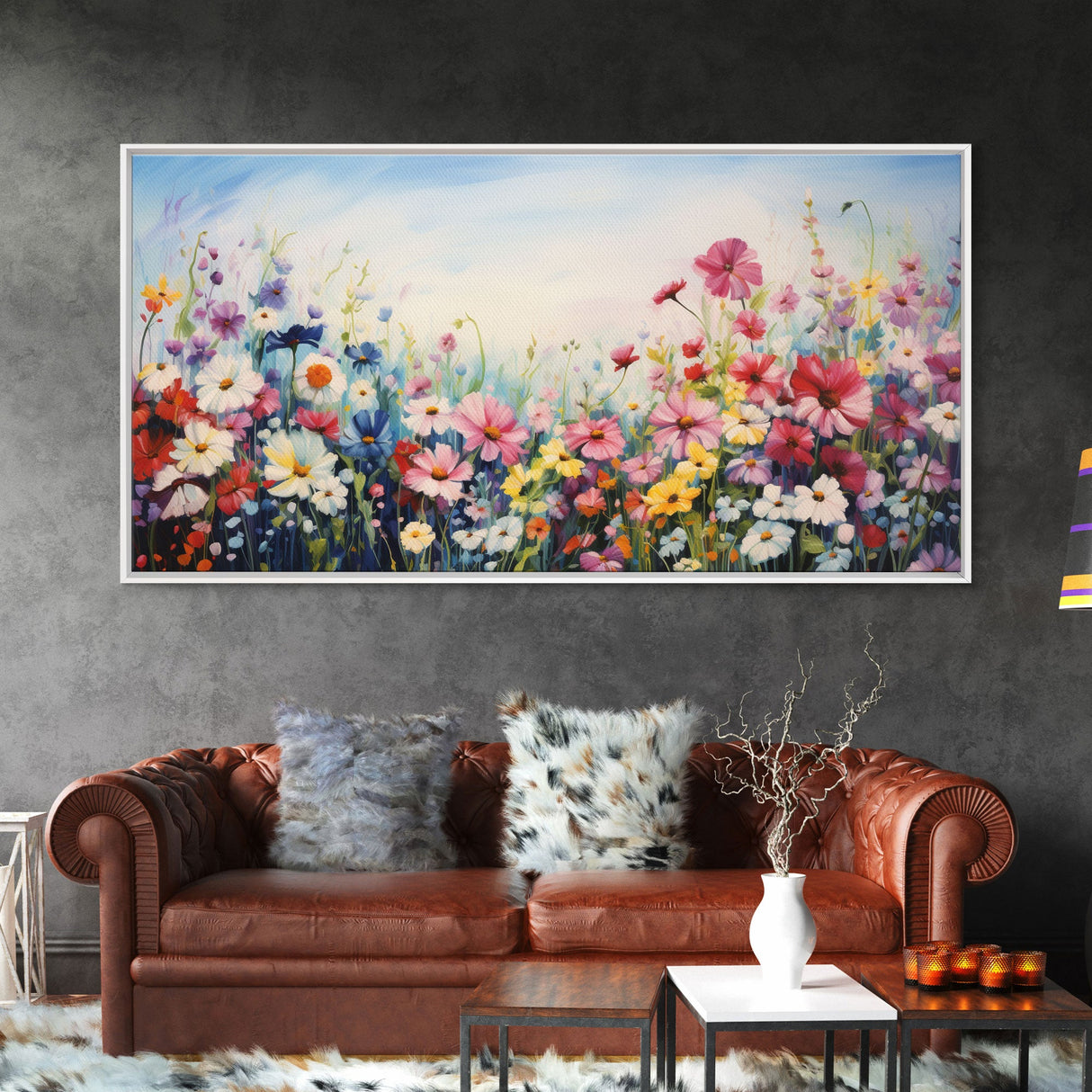 Pansies Wall Art, Spring Meadow Print, Wildflower Meadow, Panoramic Art, Wall Art, Canvas Art, Landscape Art, Wildflower Art, Entryway Print