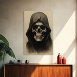 Cool Halloween Decor, Portrait Of The Grim Reaper, Spooky Halloween Art, Framed Canvas Print, Halloween Canvas Art