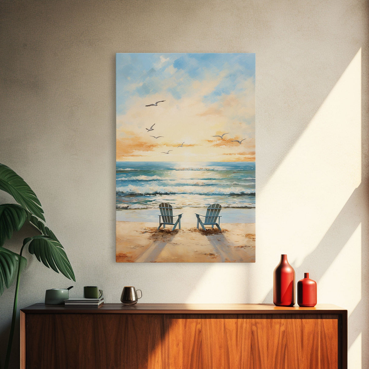 Calming Wall Art, Beach Print, Sunset Art, Relaxing Wall Art, Canvas Print, Wall Art, Vertical Print, Beach Chair, Coastal Wall Decor