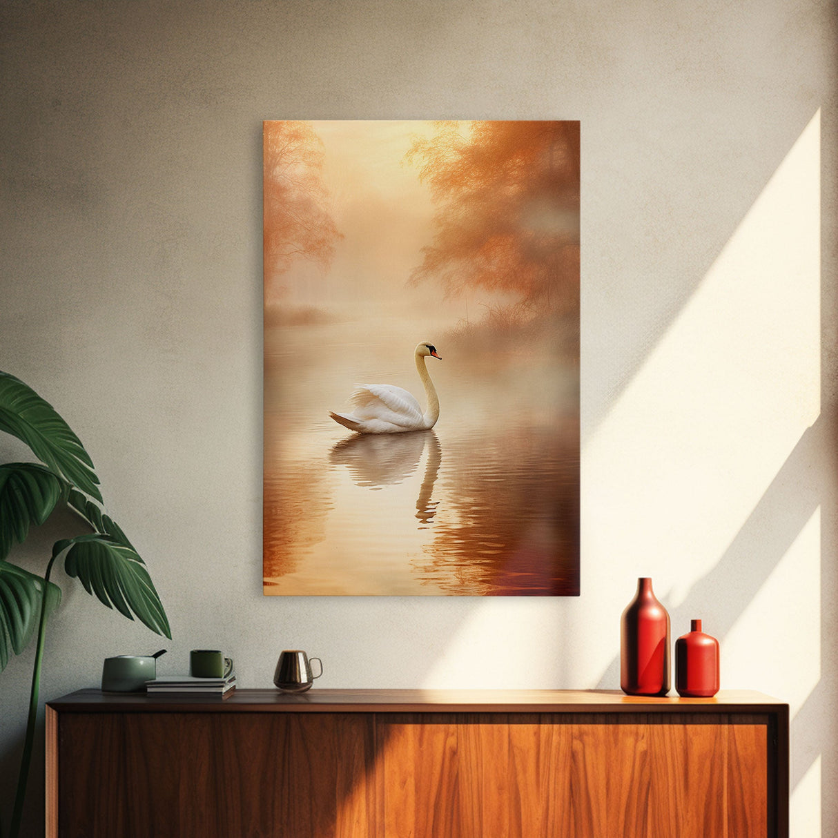 Lake Art Print, Swan Print, Bird Art, Animal Wall Art, Canvas Print, Wall Art, Vertical Art, Wedding Gift, Modern Office Art, Indie Room Art