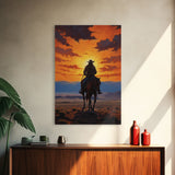 Cowboy Silhouette Wall Art, Western Wall Decor, Sunset Wall Art, Canvas Print, Wall Art, Vertical Art, Teen Boy Wall Art, Rustic Wall Decor