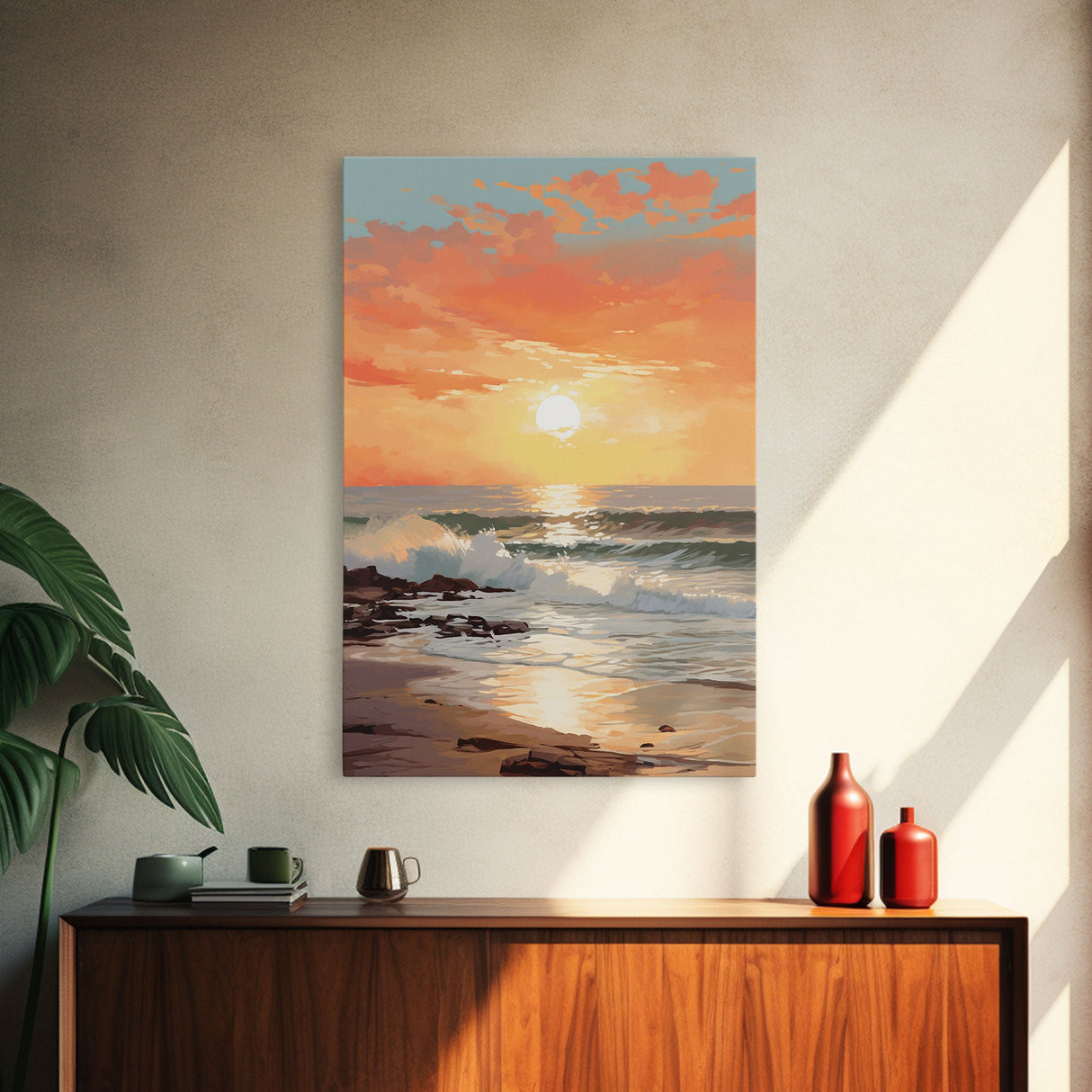 Sunset Wall Art, Beach Art Print, Seascape Wall Art, Canvas Print, Wall Art, Vertical Art, Appreciation Gift, Wall Hanging, Dining Room Art