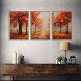 Fall Decor, 3 Piece Wall Art Set, Autumn Forest Oil Painting Canvas Prints, Fall Decorations, Halloween Art, Fall Forest Landscape Painting