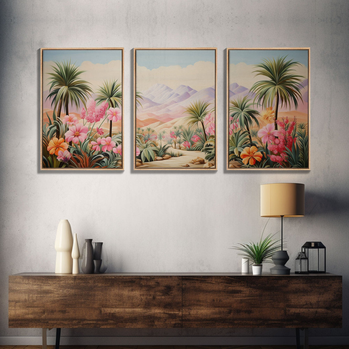 Landscape Wall Art, Flower Decor, Palm Trees Art, Mountain Art, Canvas Print, Wall Art, 3 Piece Wall Art, Gift For Couples, Home Wall Decor