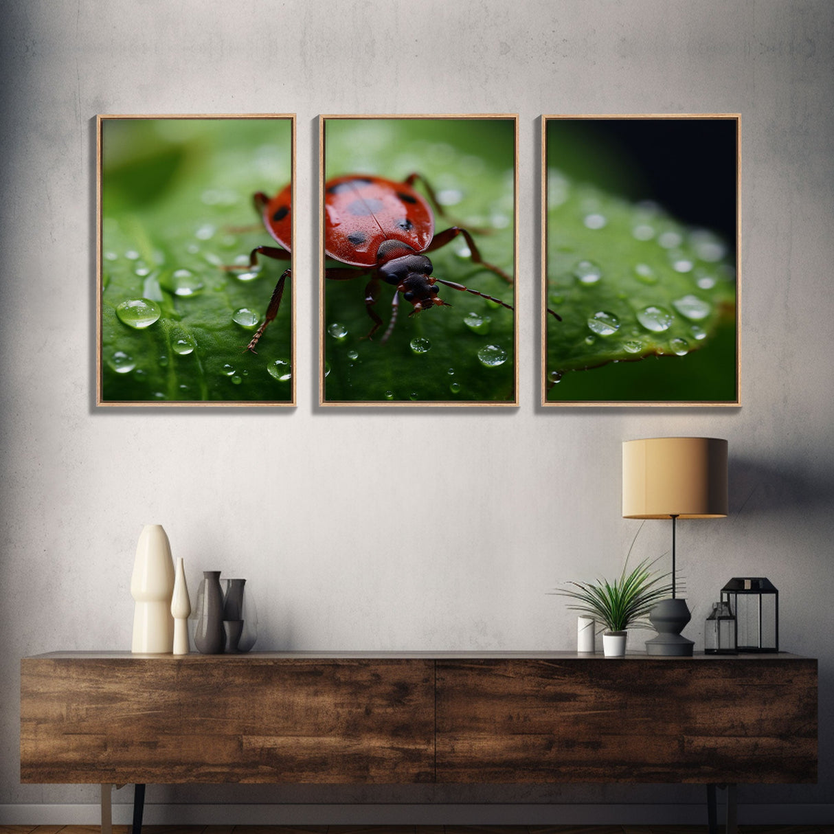 Insect Art Print, Nature Art, Lady Bug Wall Art, Canvas Print, Wall Art, 3 Piece Wall Art, Country Home Wall Art, Apartment Wall Decor