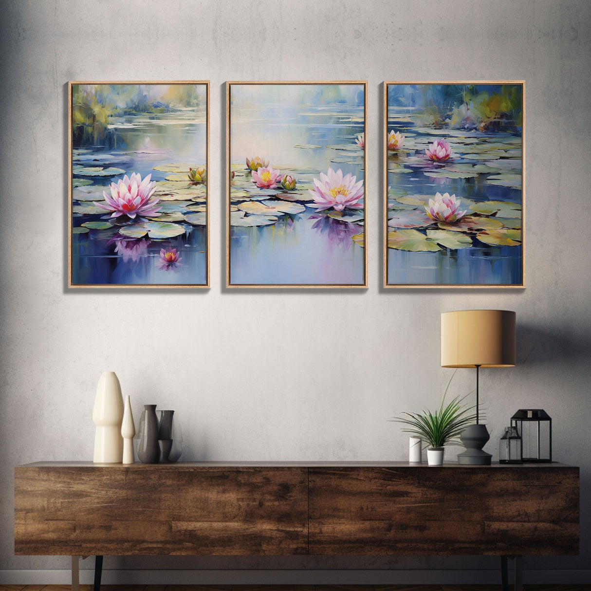 Lake Wall Art, Water Lily Art, Lotus Wall Print, Canvas Print, Wall Art, 3 Piece Wall Art, Home Wall Decor, Country Home Decor, Ranch Decor