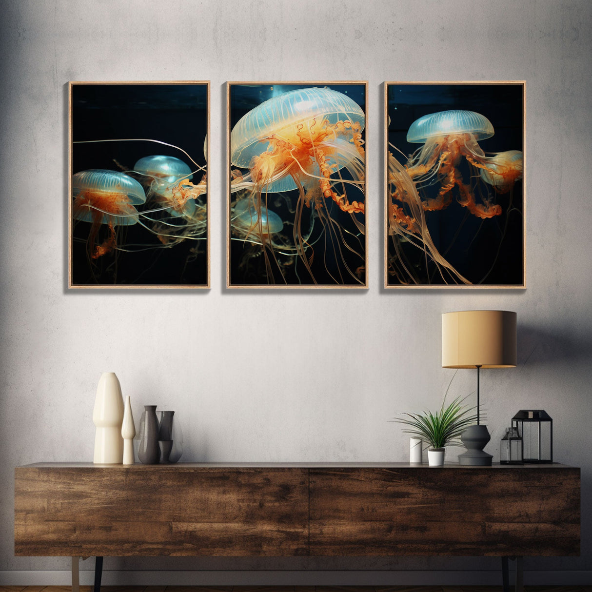 Jelly Fish Wall Art, Aquatic Art, Ocean Wall Art, Canvas Print, Wall Art, 3 Piece Wall Art, Camper Wall Decor, Family Room Art, RV Decor