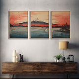 Volcano Print,  Asian Art, Japanese Wall Art, Canvas Print, Wall Art, 3 Piece Wall Art, Office Decor, Beach House Wall Decor, Office Art