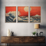 Japanese Wall Art, Ocean Waves, Asian Art, Sunset Art, Canvas Print, Wall Art, 3 Piece Wall Art, Above Bed Art, Southern Wall Art, RV Decor