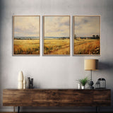 Wheat Field Art Print, Landscape Wall Art, Countryside Art, Canvas Print, Wall Art, 3 Piece Wall Art, Boys Bedroom Decor, Country Wall Art