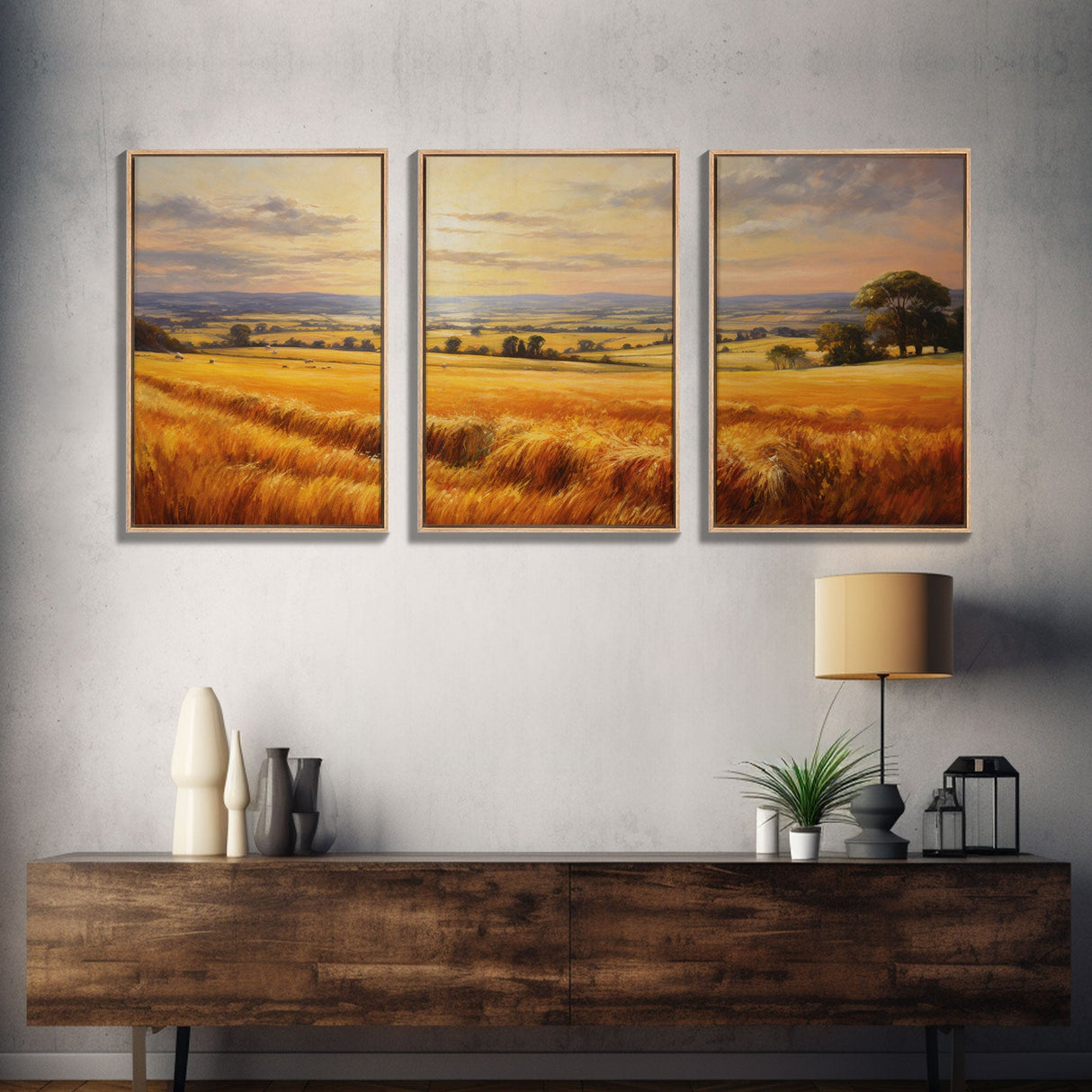 Countryside Wall Art, Wheat Field Art Print, Landscape Wall Art, Countryside Art, Canvas Print, Wall Art, 3 Piece Wall Art, Dorm Room Art