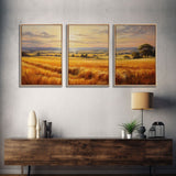 Countryside Wall Art, Wheat Field Art Print, Landscape Wall Art, Countryside Art, Canvas Print, Wall Art, 3 Piece Wall Art, Dorm Room Art