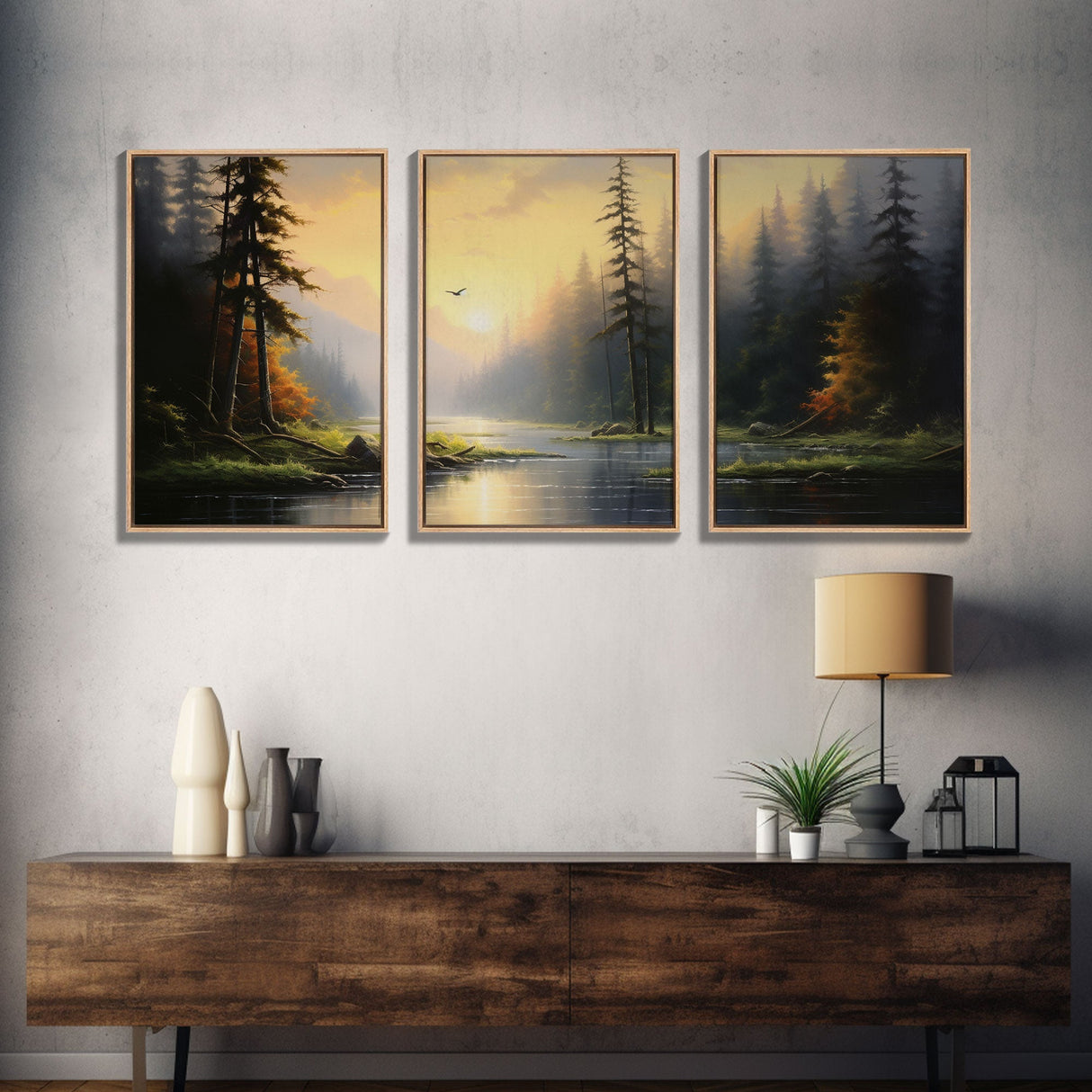 Forest Wall Art, Trees Art Print, Sunset Art, Forest Wall Art, Canvas Print, Wall Art, 3 Piece Wall Art, Dorm Room Art, Ranch House Decor