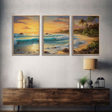 Tropical Wall Art, Beach Art Print, Seascape Print, Palm Trees, Canvas Print, Wall Art, 3 Piece Wall Art, Office Wall Art, Dining Room Decor