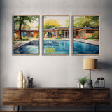 Mid-century House Art, Architecture Prints, Canvas Print, Wall Art, 3 Piece Wall Art, Real Estate Art, Modern Prints, Home Decor Prints