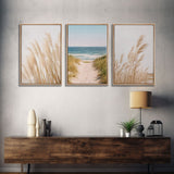 Framed Beach Photography Prints, 3 Piece Set, Minimalist Boho Beach Decor, Beach House Art, Rustic Decor, 3 Panel Art Prints