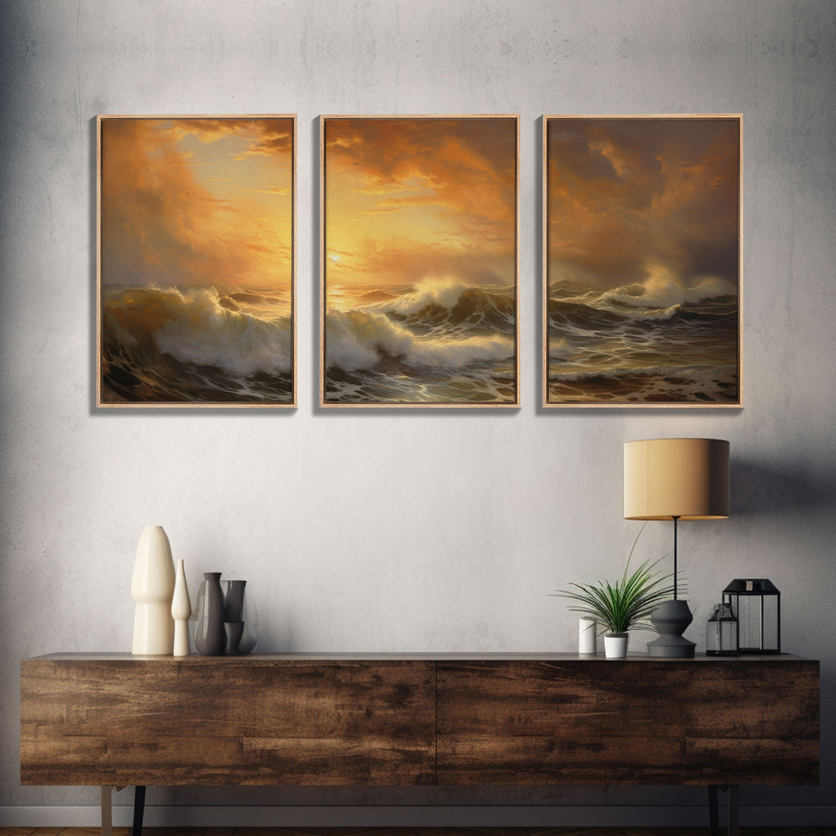 3 Piece Sunrise Ocean Painting On Canvas, Abstract Sea Landscape Painting, Original Textured Wall Art, Coastal Painting, Sunrise Painting