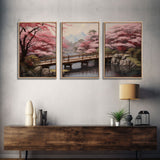 Cherry Blossom Wall Art, Japanese Print, Landscape Wall Art, Canvas Print, Wall Art, 3 Piece Wall Art, Farmhouse Wall Decor, Above Bed Art