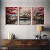 Japanese Print, Landscape Wall Art, Cherry Blossom Wall Art, Canvas Print, Wall Art, 3 Piece Wall Art, Country Home Wall Art, Modern Prints