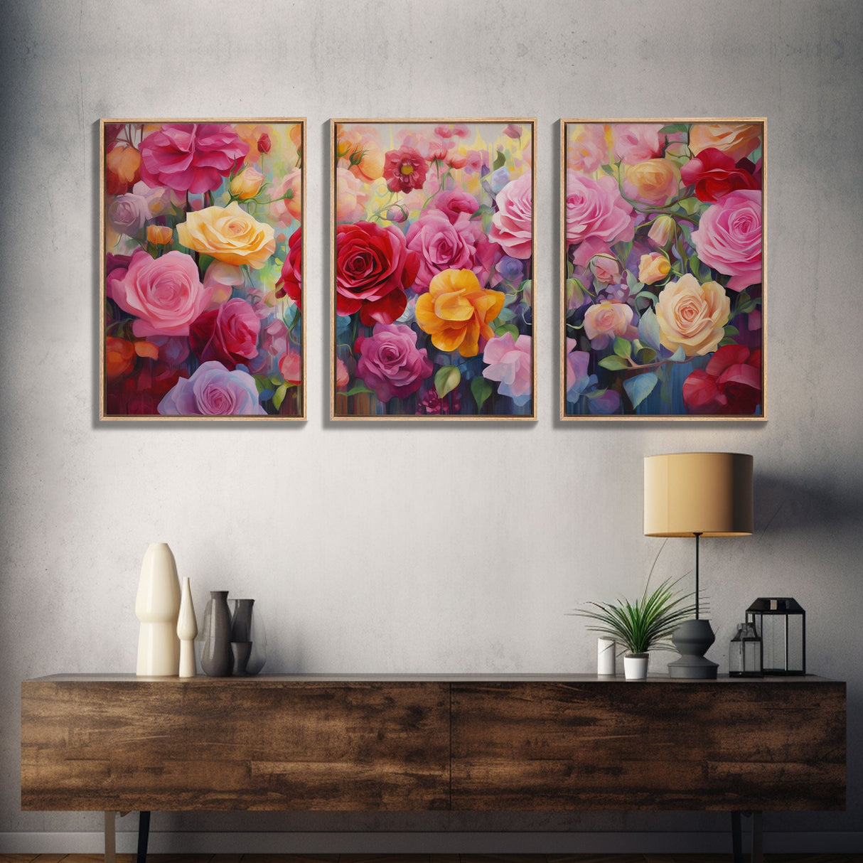 Beautiful Rose Art, Framed Canvas Print, Floral Art, Botanical  Decor, Blue and Yellow Roses, 3 Piece Art Set