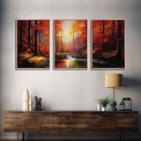 Fall Wall Art, Fall Forest, Forest Print, Sunset, Canvas Print, Set Of 3 Prints, Wall Art, 3 Piece Wall Art, Farmhouse Art, Bookshelf Decor