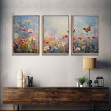 Flower Print, Wildflower Wall Art, Wildflower Meadow, Canvas Print, Set Of 3 Prints, Wall Art, 3 Piece Wall Art, Above Bed Art, Boho Print