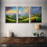 Rainbow Wall Art, Valley Wall Print, Mountains Wall Art, Canvas Print, Wall Art, 3 Piece Wall Art, Living Room Prints, Bedroom Teen Girl Art