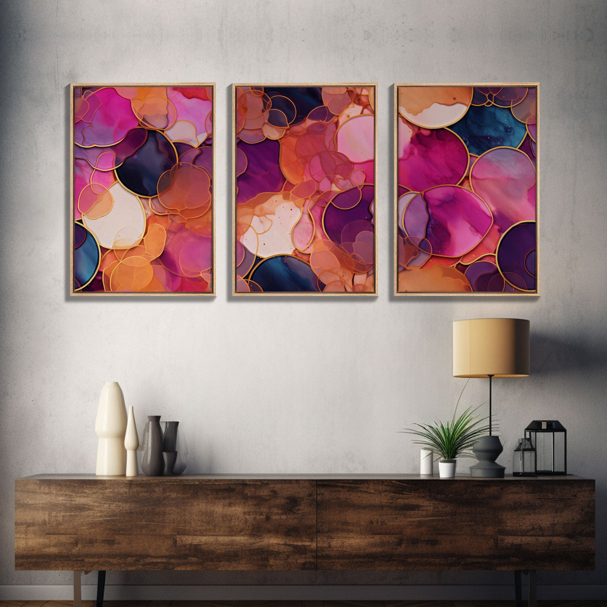 Girly Wall Art, Vibrant Wall Print, Abstract Art Print, Canvas Print, Wall Art, 3 Piece Wall Art, Living Room Prints, Office Wall Decor