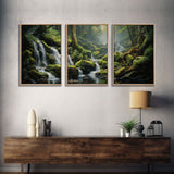 Waterfalls Wall Art, Forest Wall Print, Nature Print, Landscape Art, Canvas Print, Wall Art, 3 Piece Wall Art, Family Gift, Bookshelf Decor